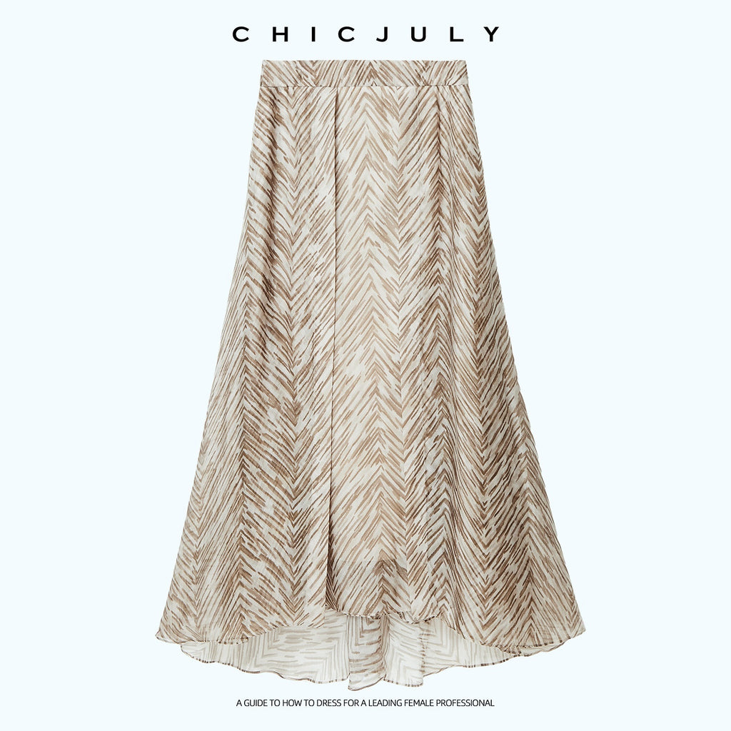 chicjuly Lustrous Printed Three Layer A Line Women's Pure Mulberry Silk Maxi Skirts 1037952458340