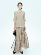 chicjuly Lustrous Printed Three Layer A Line Women's Pure Mulberry Silk Maxi Skirts