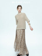 chicjuly Lustrous Printed Three Layer A Line Women's Pure Mulberry Silk Maxi Skirts