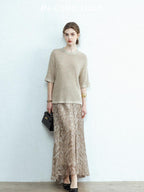 chicjuly Lustrous Printed Three Layer A Line Women's Pure Mulberry Silk Maxi Skirts