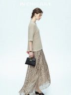 chicjuly Lustrous Printed Three Layer A Line Women's Pure Mulberry Silk Maxi Skirts