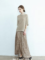 chicjuly Lustrous Printed Three Layer A Line Women's Pure Mulberry Silk Maxi Skirts