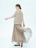 chicjuly Lustrous Printed Three Layer A Line Women's Pure Mulberry Silk Maxi Skirts