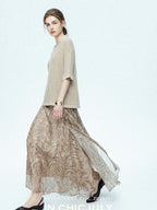 chicjuly Lustrous Printed Three Layer A Line Women's Pure Mulberry Silk Maxi Skirts