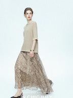 chicjuly Lustrous Printed Three Layer A Line Women's Pure Mulberry Silk Maxi Skirts