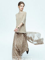 chicjuly Lustrous Printed Three Layer A Line Women's Pure Mulberry Silk Maxi Skirts