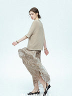 chicjuly Lustrous Printed Three Layer A Line Women's Pure Mulberry Silk Maxi Skirts