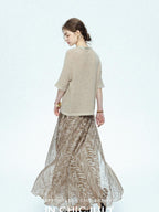 chicjuly Lustrous Printed Three Layer A Line Women's Pure Mulberry Silk Maxi Skirts