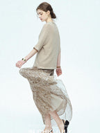 chicjuly Lustrous Printed Three Layer A Line Women's Pure Mulberry Silk Maxi Skirts