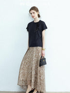 chicjuly Lustrous Printed Three Layer A Line Women's Pure Mulberry Silk Maxi Skirts