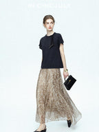 chicjuly Lustrous Printed Three Layer A Line Women's Pure Mulberry Silk Maxi Skirts