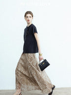 chicjuly Lustrous Printed Three Layer A Line Women's Pure Mulberry Silk Maxi Skirts