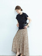 chicjuly Lustrous Printed Three Layer A Line Women's Pure Mulberry Silk Maxi Skirts