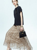 chicjuly Lustrous Printed Three Layer A Line Women's Pure Mulberry Silk Maxi Skirts
