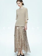chicjuly Lustrous Printed Three Layer A Line Women's Pure Mulberry Silk Maxi Skirts