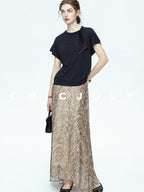 chicjuly Lustrous Printed Three Layer A Line Women's Pure Mulberry Silk Maxi Skirts