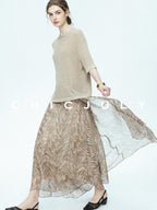 chicjuly Lustrous Printed Three Layer A Line Women's Pure Mulberry Silk Maxi Skirts