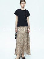 chicjuly Lustrous Printed Three Layer A Line Women's Pure Mulberry Silk Maxi Skirts