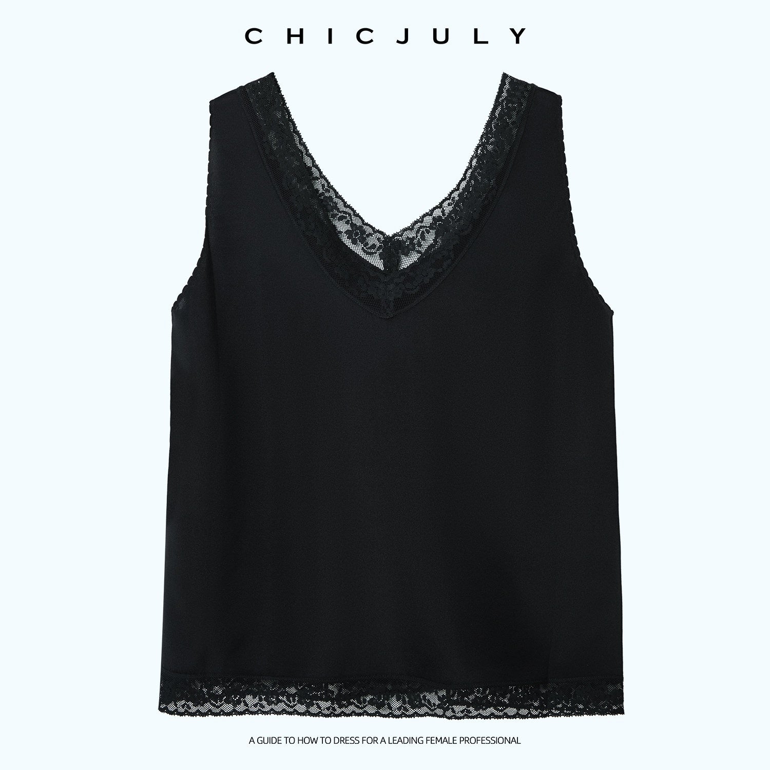 chicjuly Midnight Lace V-neck French Layering Women's Mulberry Silk Tank Tops 1037327486655