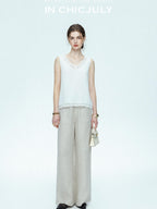 chicjuly Midnight Lace V-neck French Layering Women's Mulberry Silk Tank Tops