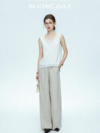 chicjuly Midnight Lace V-neck French Layering Women's Mulberry Silk Tank Tops