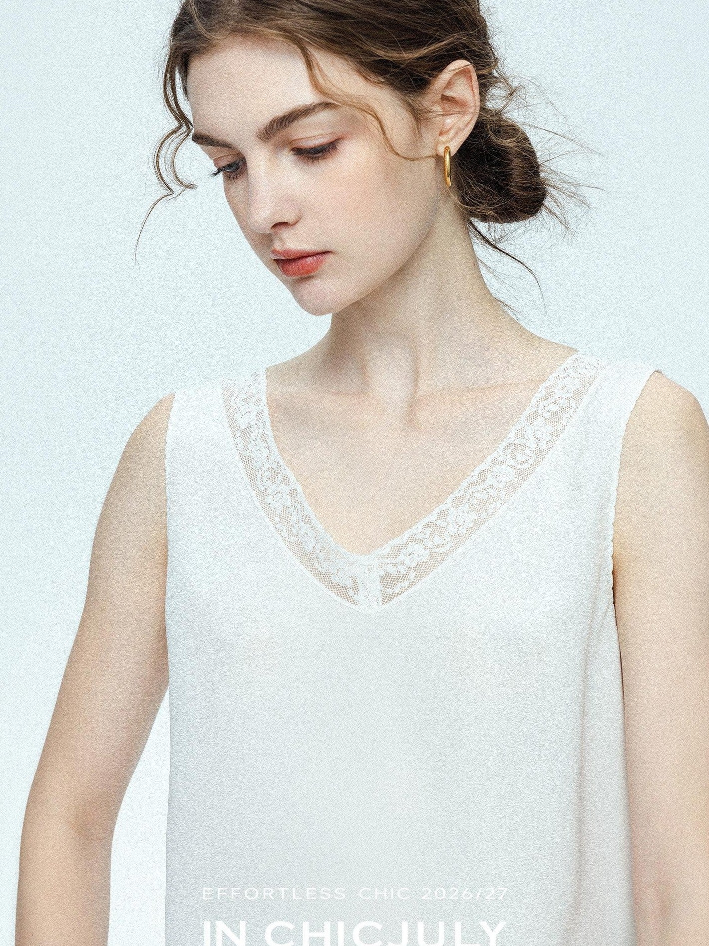 chicjuly Midnight Lace V-neck French Layering Women's Mulberry Silk Tank Tops