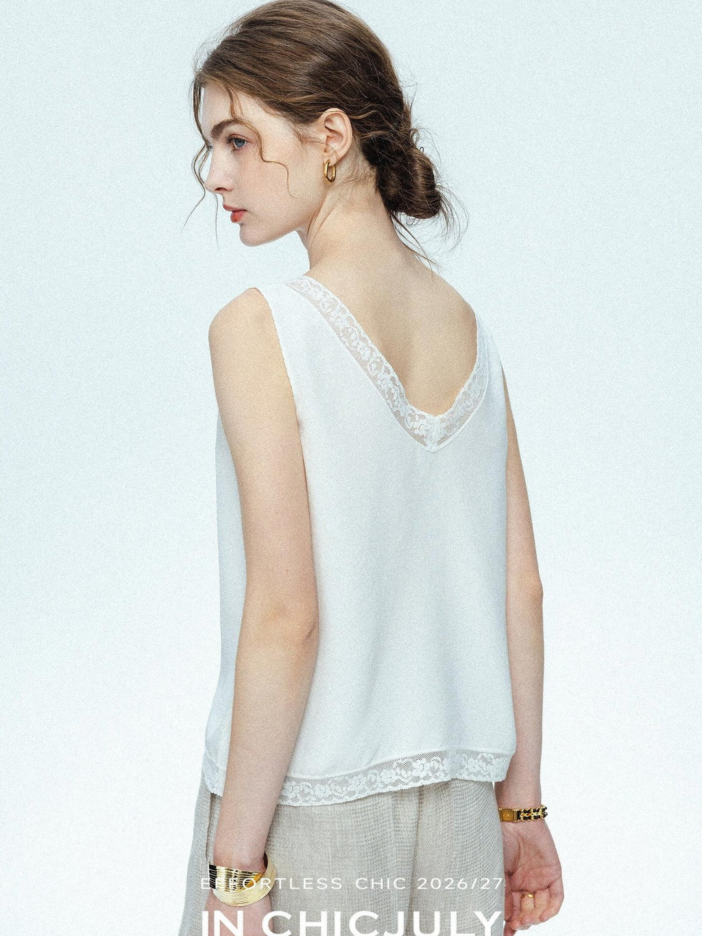 chicjuly Midnight Lace V-neck French Layering Women's Mulberry Silk Tank Tops