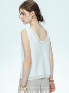 chicjuly Midnight Lace V-neck French Layering Women's Mulberry Silk Tank Tops