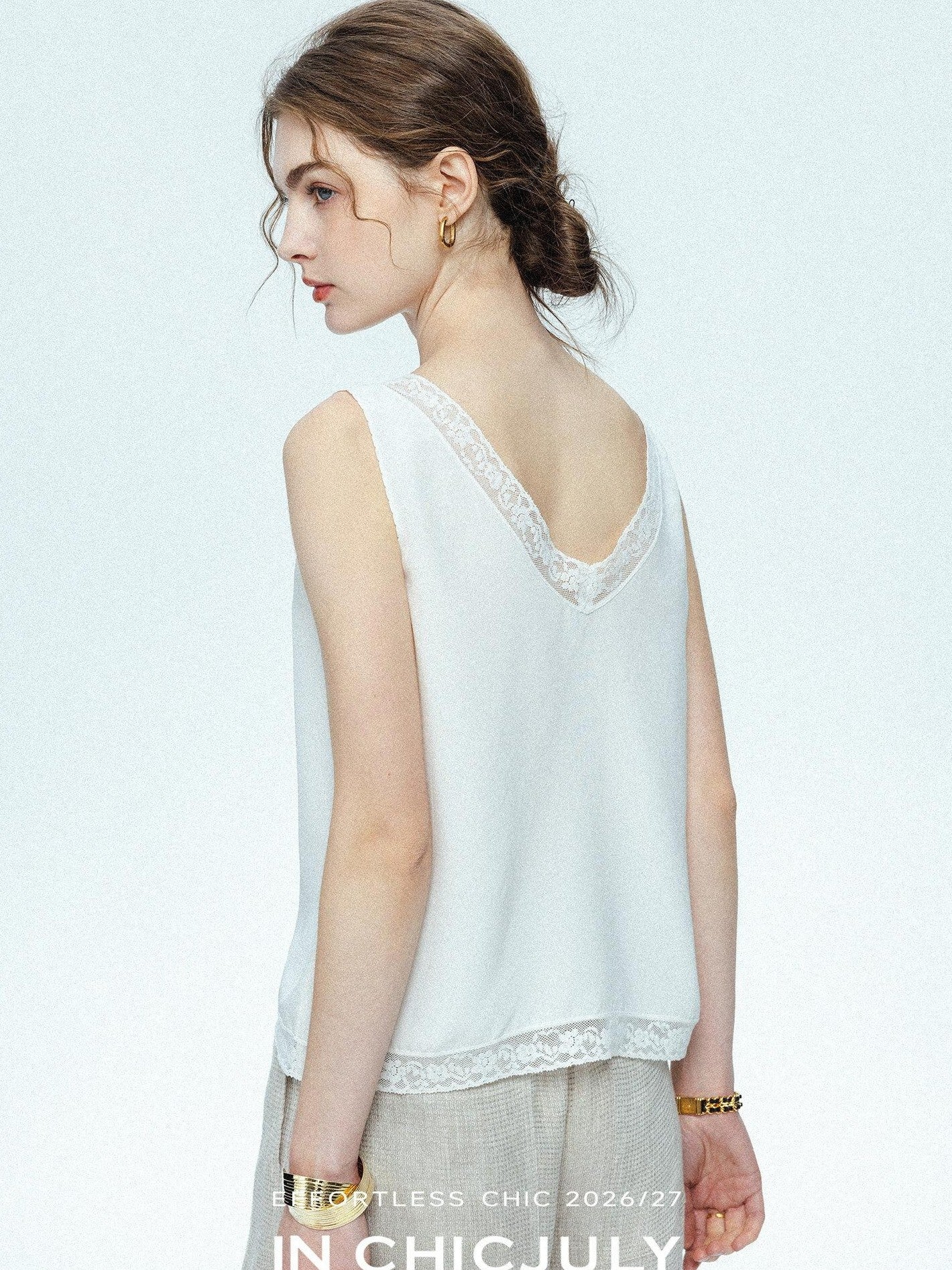 chicjuly Midnight Lace V-neck French Layering Women's Mulberry Silk Tank Tops