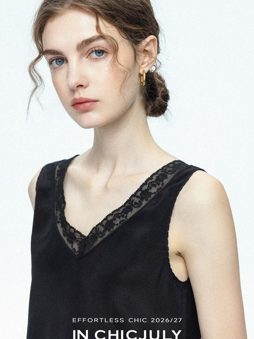 chicjuly Midnight Lace V-neck French Layering Women's Mulberry Silk Tank Tops