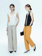 chicjuly Midnight Lace V-neck French Layering Women's Mulberry Silk Tank Tops