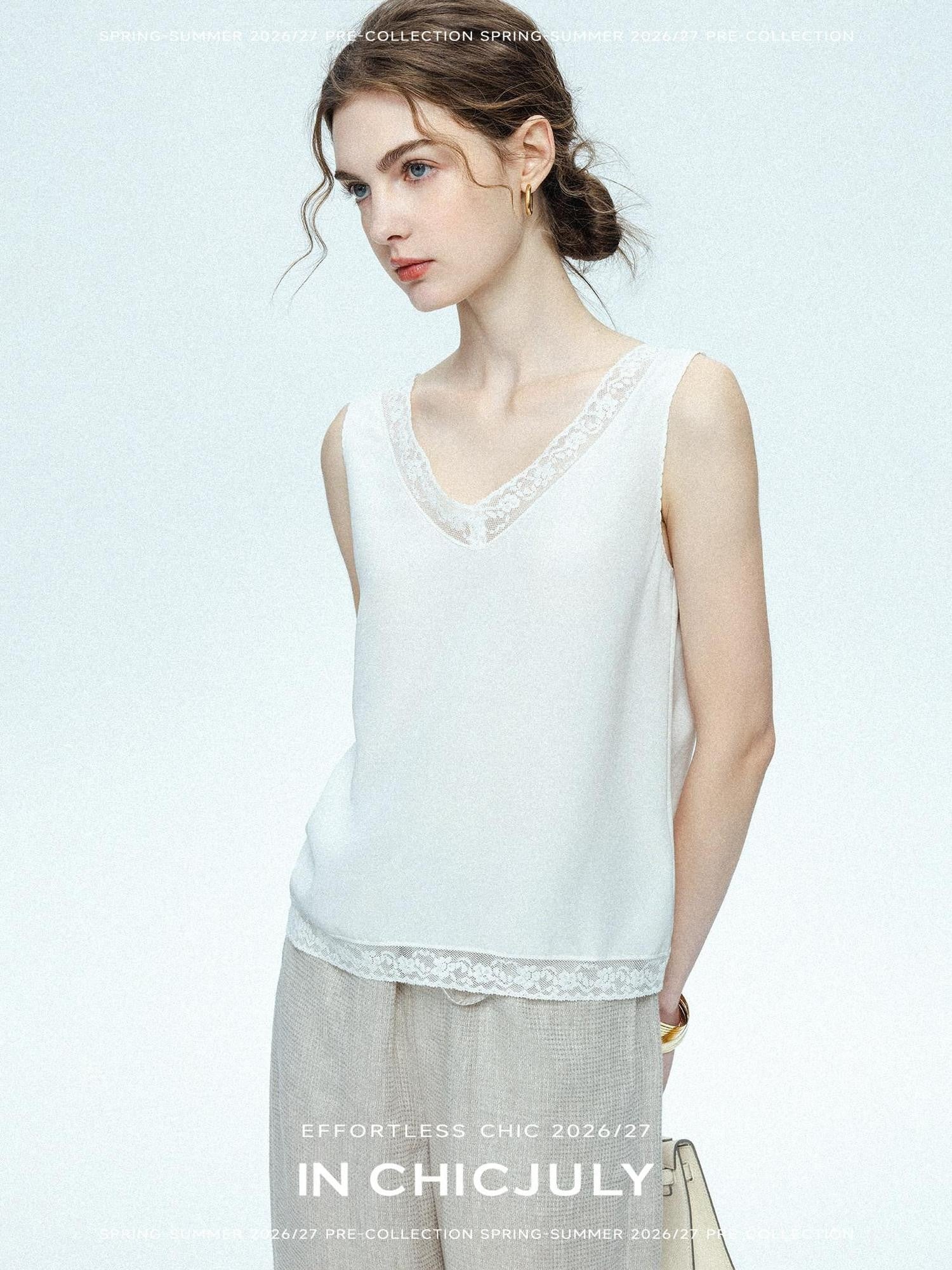 chicjuly Midnight Lace V-neck French Layering Women's Mulberry Silk Tank Tops