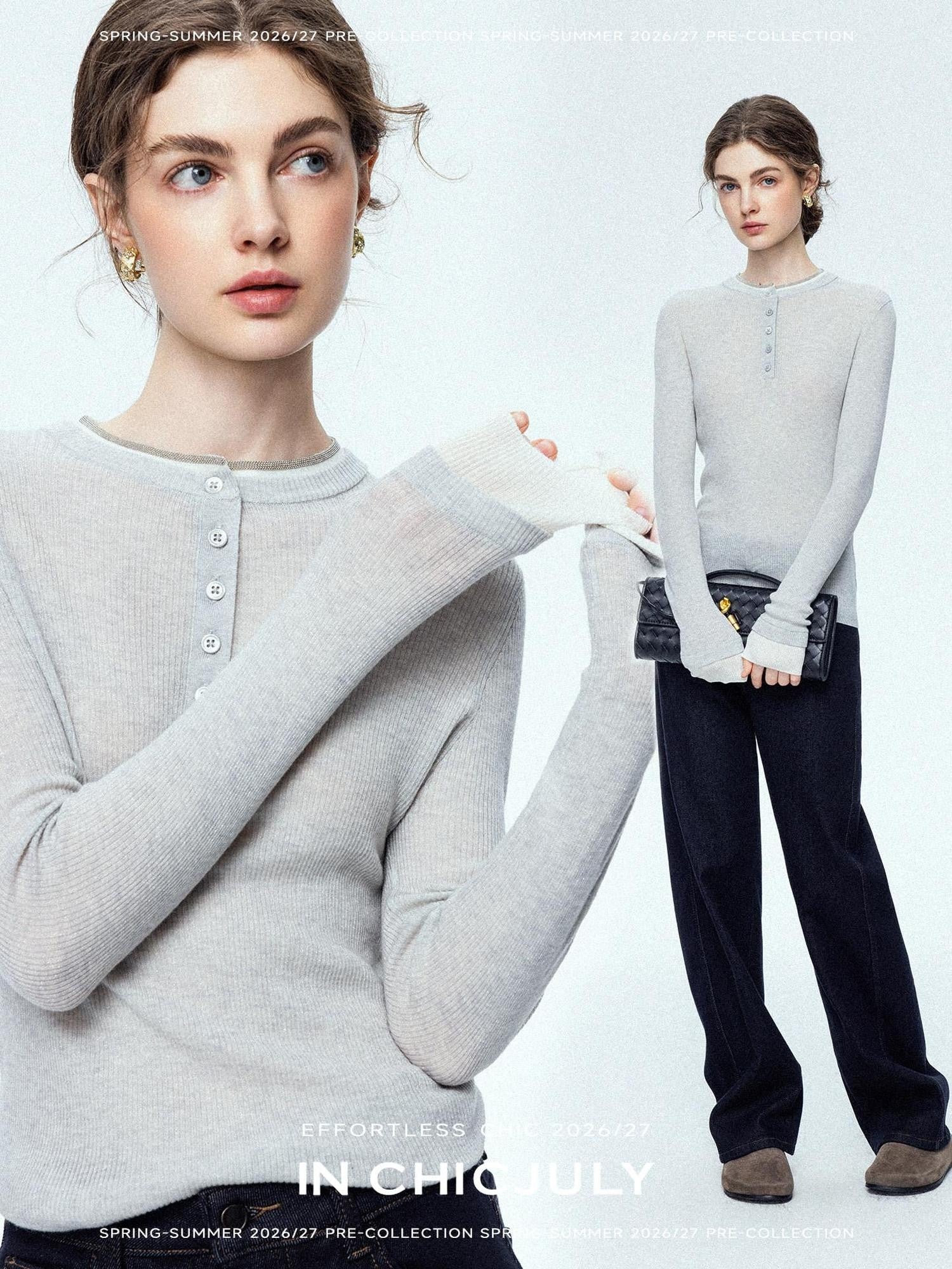 chicjuly Mini Star Sparkle Beaded Rhinestone Women's Wool Long Sleeve T-shirts