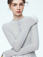 chicjuly Mini Star Sparkle Beaded Rhinestone Women's Wool Long Sleeve T-shirts
