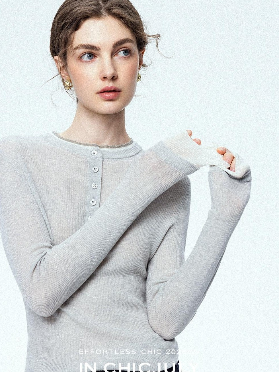 chicjuly Mini Star Sparkle Beaded Rhinestone Women's Wool Long Sleeve T-shirts