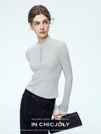 chicjuly Mini Star Sparkle Beaded Rhinestone Women's Wool Long Sleeve T-shirts