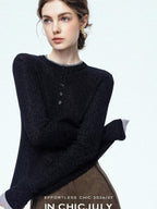 chicjuly Mini Star Sparkle Beaded Rhinestone Women's Wool Long Sleeve T-shirts