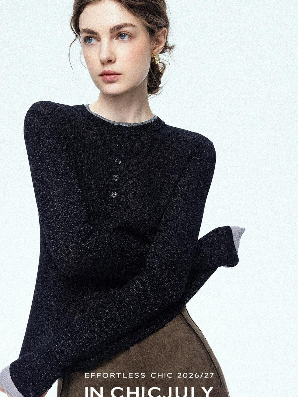 chicjuly Mini Star Sparkle Beaded Rhinestone Women's Wool Long Sleeve T-shirts