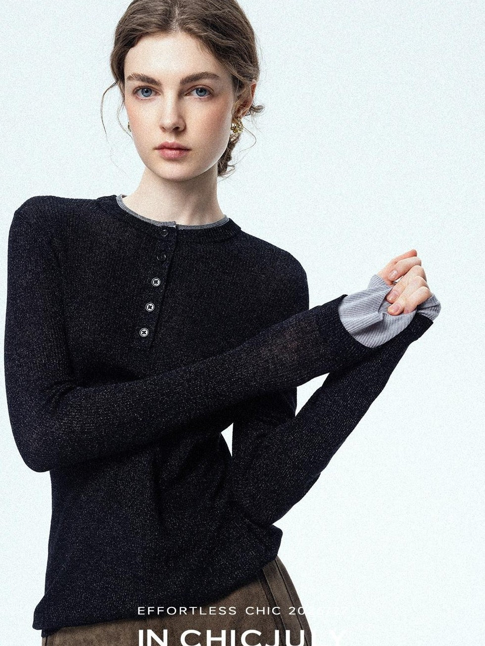 chicjuly Mini Star Sparkle Beaded Rhinestone Women's Wool Long Sleeve T-shirts