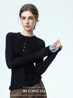 chicjuly Mini Star Sparkle Beaded Rhinestone Women's Wool Long Sleeve T-shirts