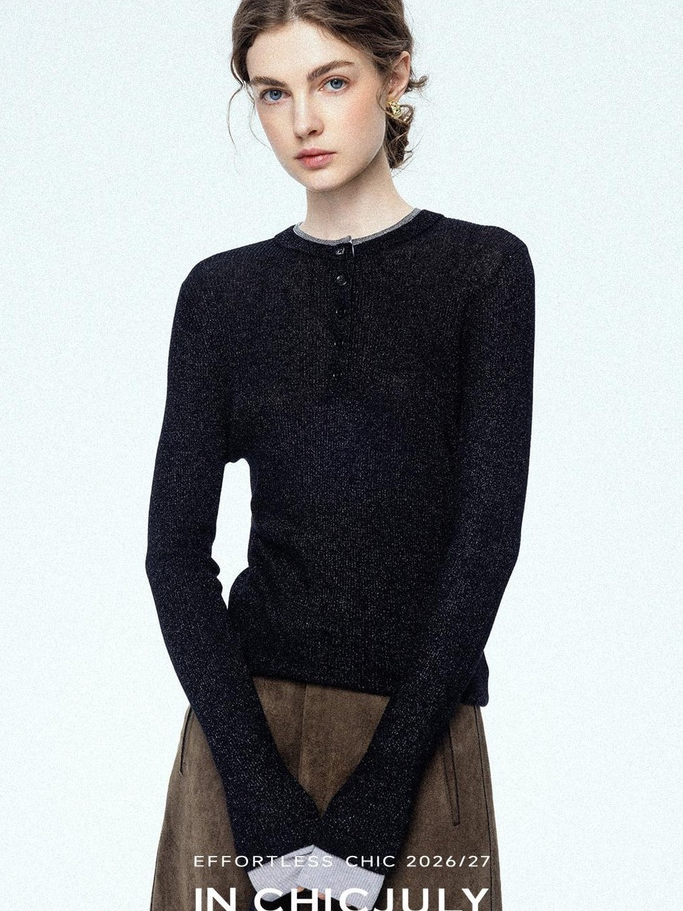 chicjuly Mini Star Sparkle Beaded Rhinestone Women's Wool Long Sleeve T-shirts