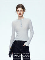 chicjuly Mini Star Sparkle Beaded Rhinestone Women's Wool Long Sleeve T-shirts