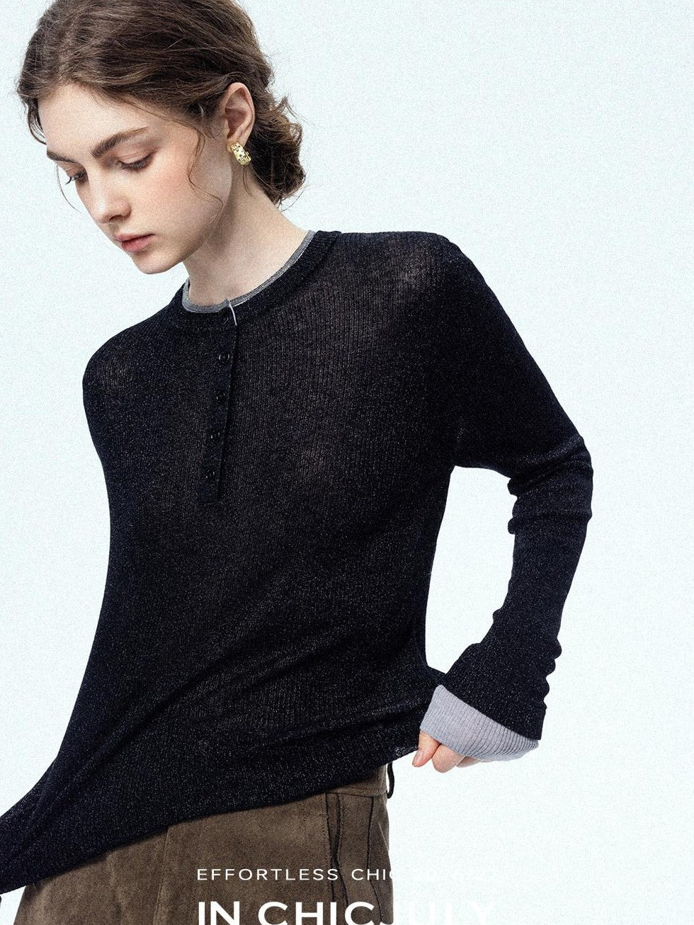 chicjuly Mini Star Sparkle Beaded Rhinestone Women's Wool Long Sleeve T-shirts