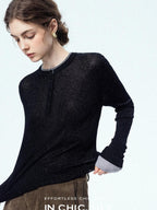 chicjuly Mini Star Sparkle Beaded Rhinestone Women's Wool Long Sleeve T-shirts