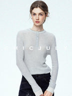chicjuly Mini Star Sparkle Beaded Rhinestone Women's Wool Long Sleeve T-shirts
