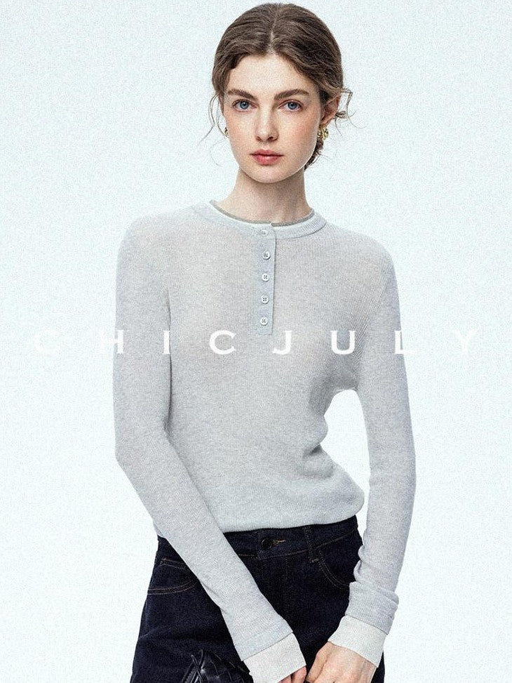 chicjuly Mini Star Sparkle Beaded Rhinestone Women's Wool Long Sleeve T-shirts