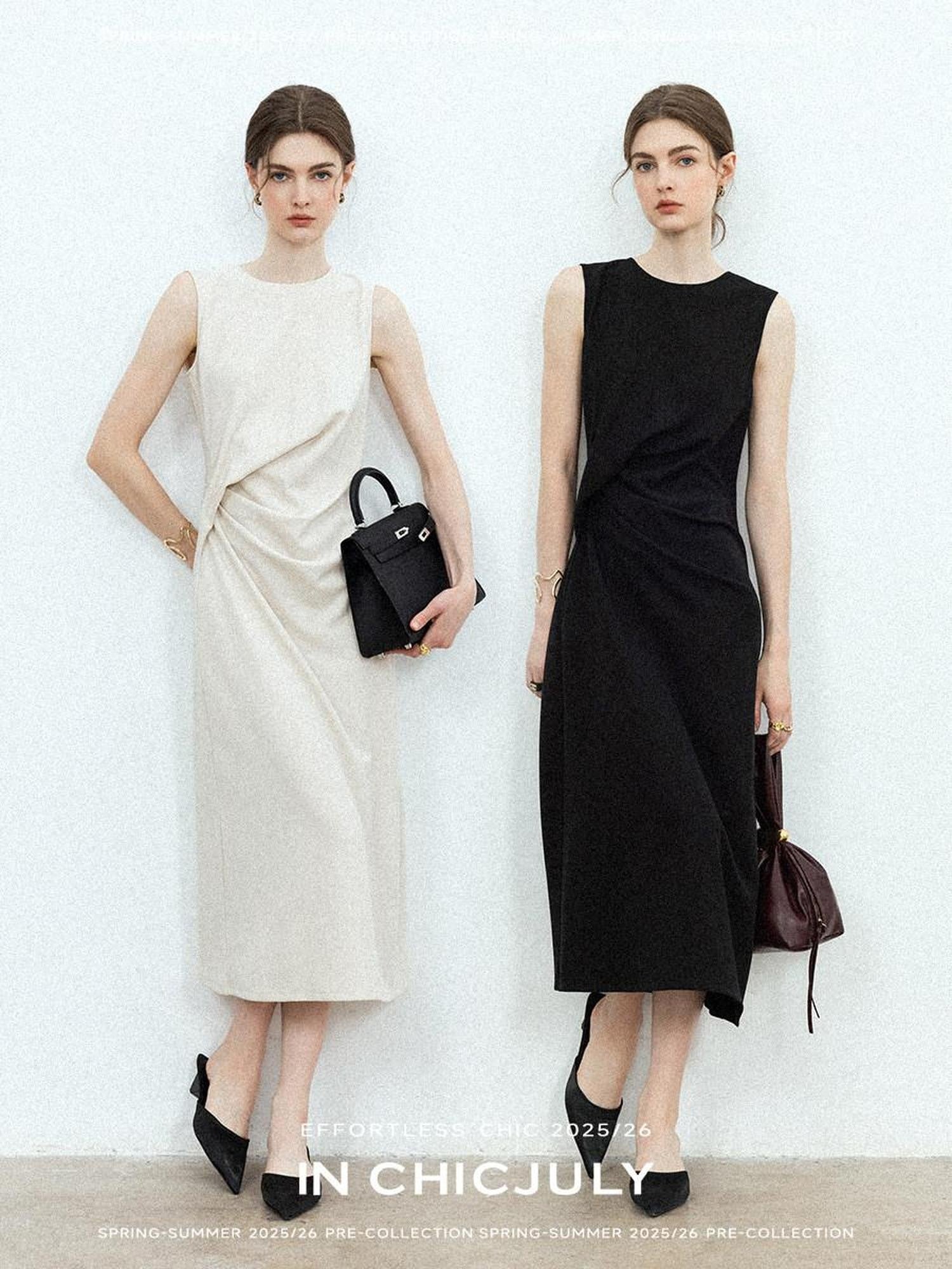 chicjuly Minimal Structured Tailoring Pleated Slimming Women's Casual Maxi Dresses