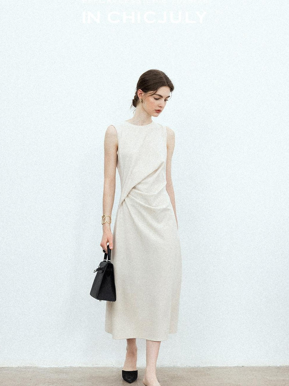 chicjuly Minimal Structured Tailoring Pleated Slimming Women's Casual Maxi Dresses