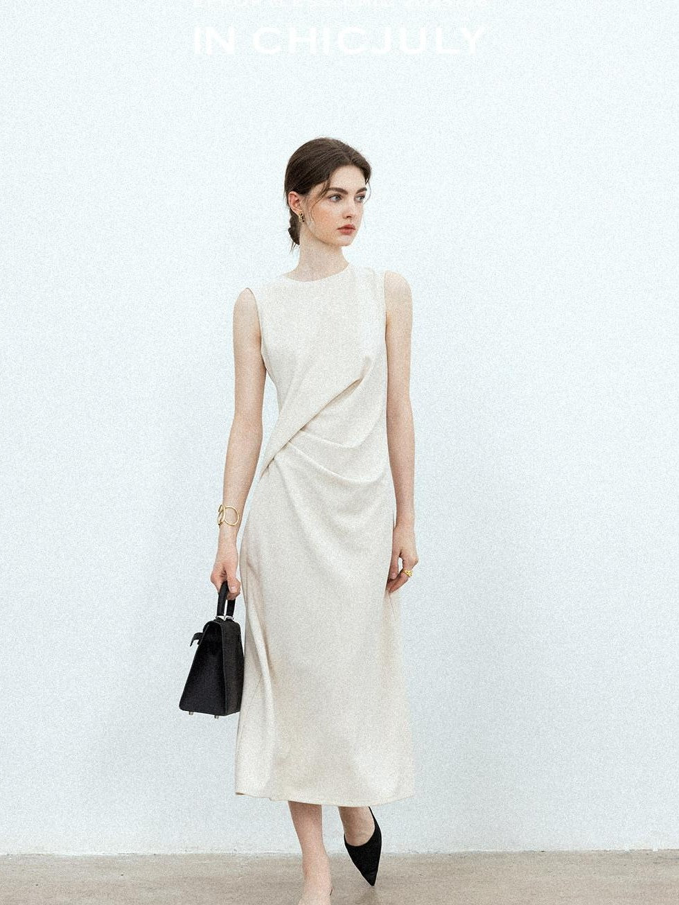 chicjuly Minimal Structured Tailoring Pleated Slimming Women's Casual Maxi Dresses