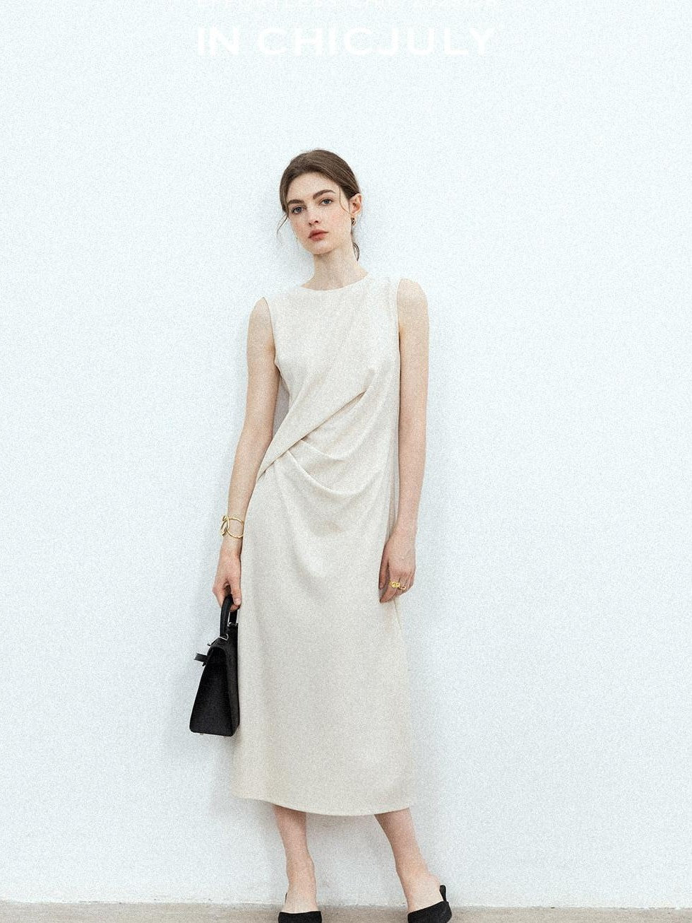 chicjuly Minimal Structured Tailoring Pleated Slimming Women's Casual Maxi Dresses
